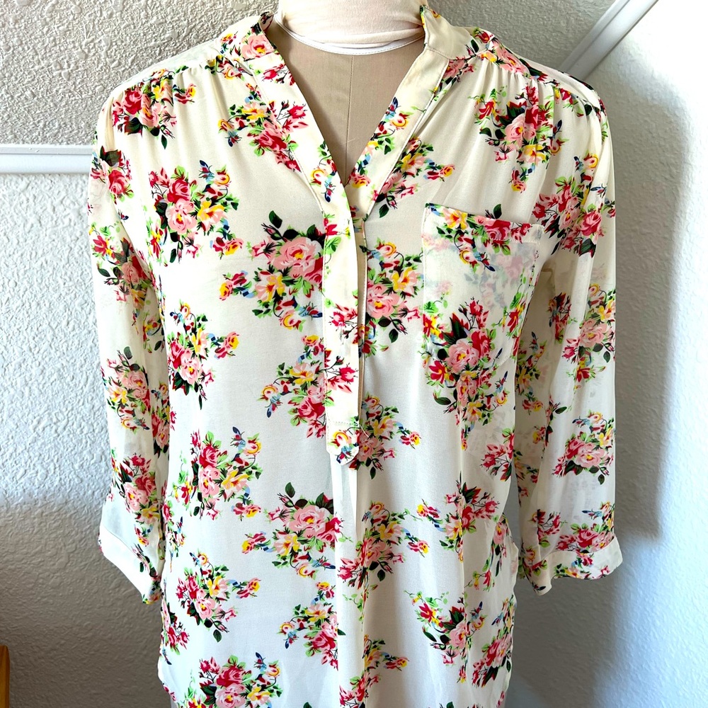 Sheer Floral Button Up